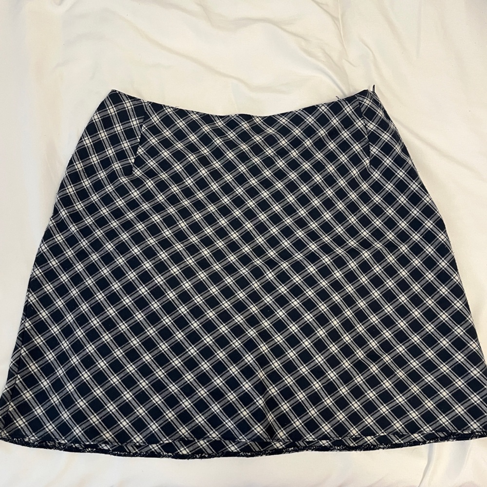 Topshop Navy and White Checkered A-Line Skirt